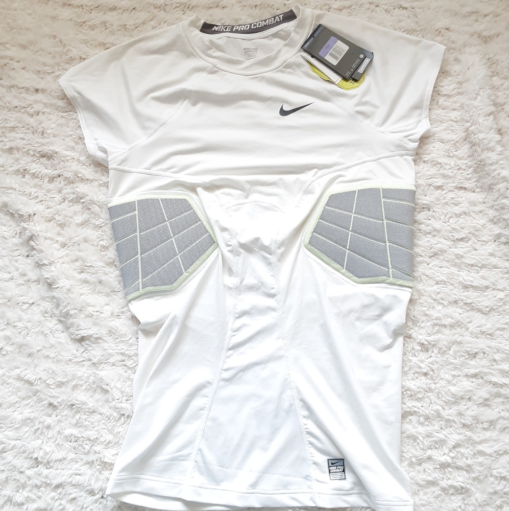 Nike Pro Combat Dri Fit Hyperstrong White Padded Compression Football Tank Mens